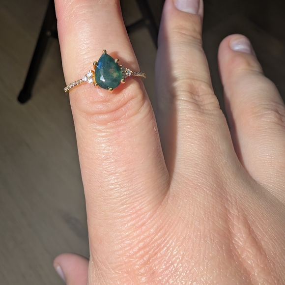 Moss Agate Ring And Earring Set Sterling Silver - Picture 3 of 4